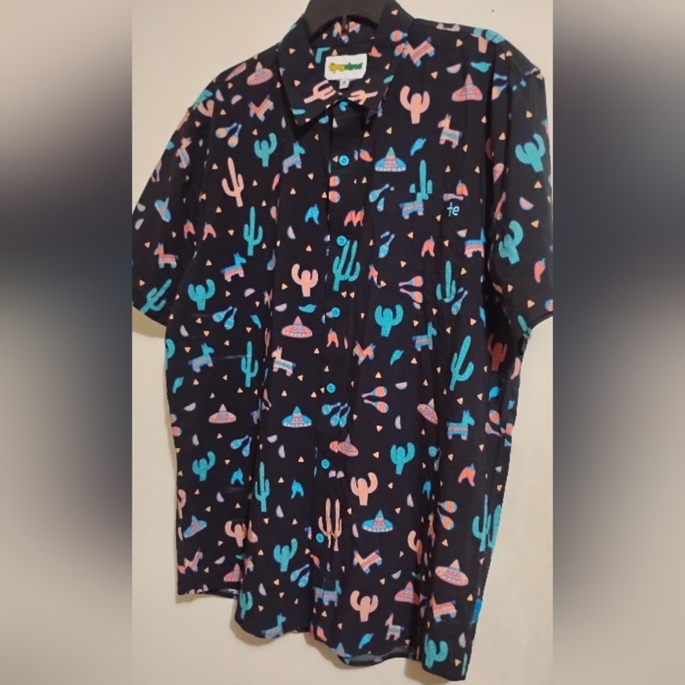 Tipsy Elves Shirt Mens Midnight Fiesta Hawaiian Pinata Cactus zise XL - Picture 2 of 16
